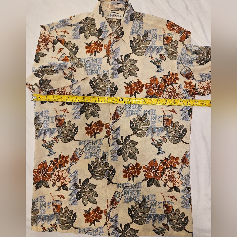 Men's Casual Short-Sleeve Tropical Button-Down Shirt - Beige Floral